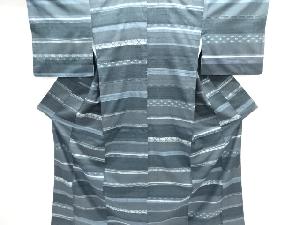 横段に絣柄織り出し手織り紬着物